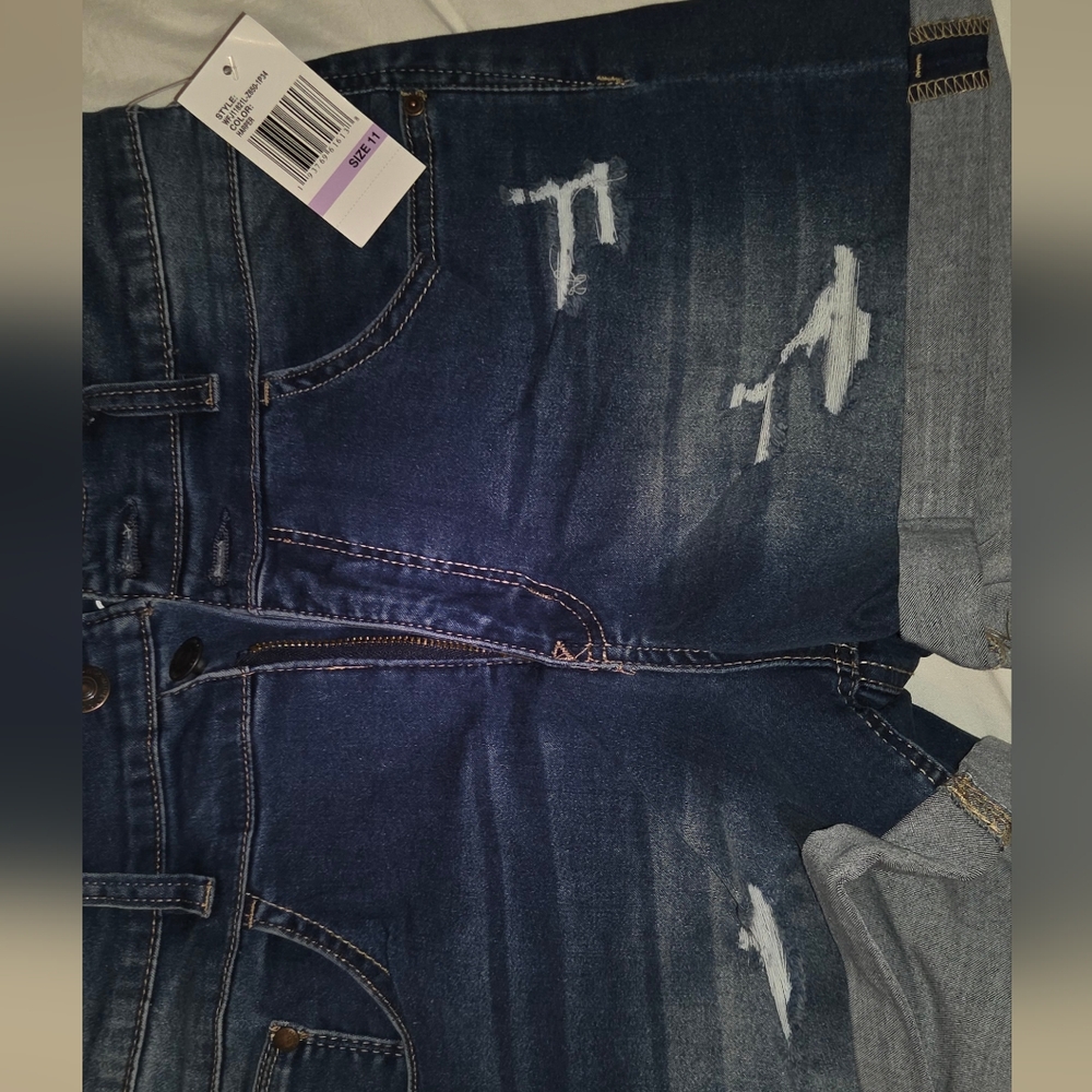 Wallflower Dark Blue Distressed Jean Shorts